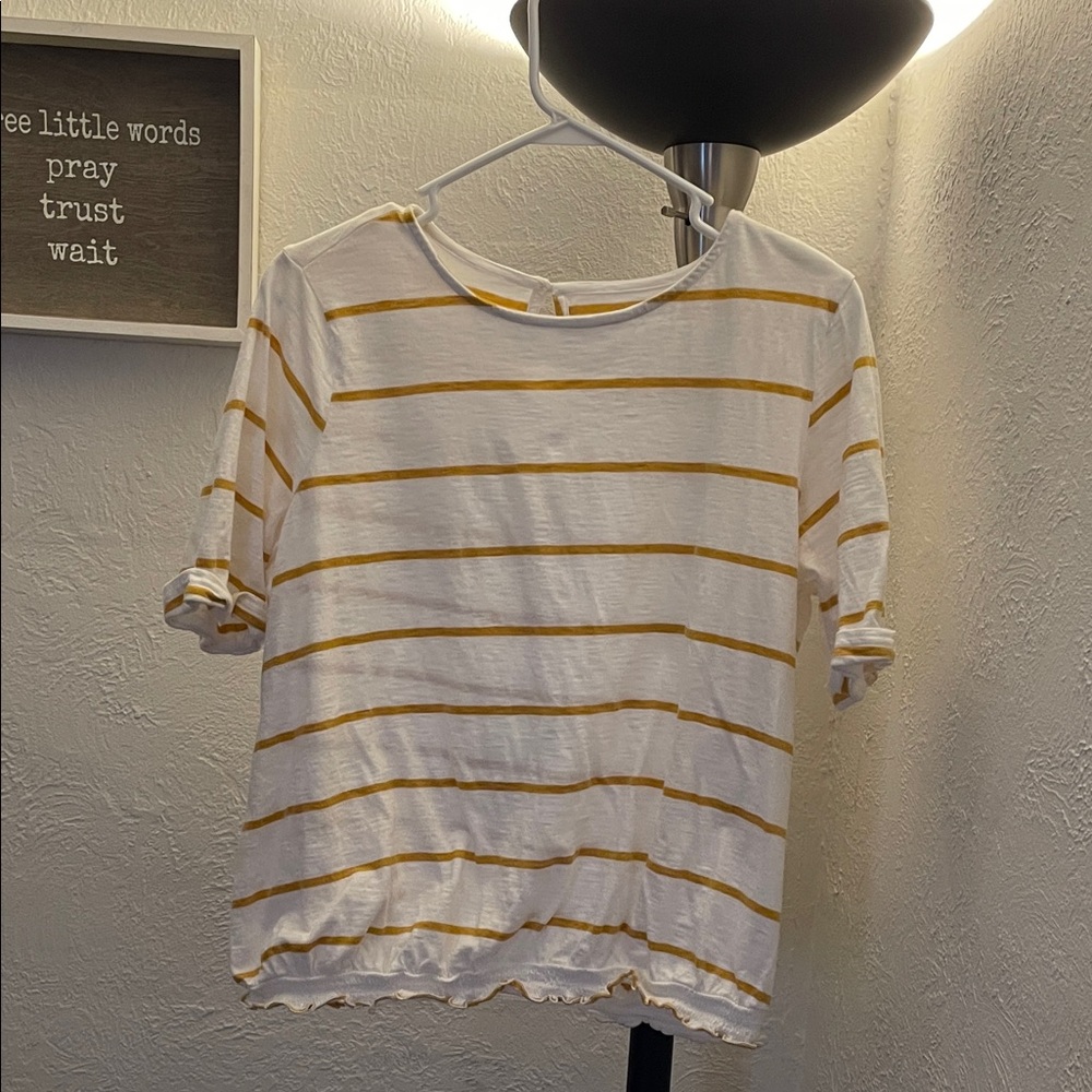 St. John's Bay White and Mustard Striped Short Sleeve Top